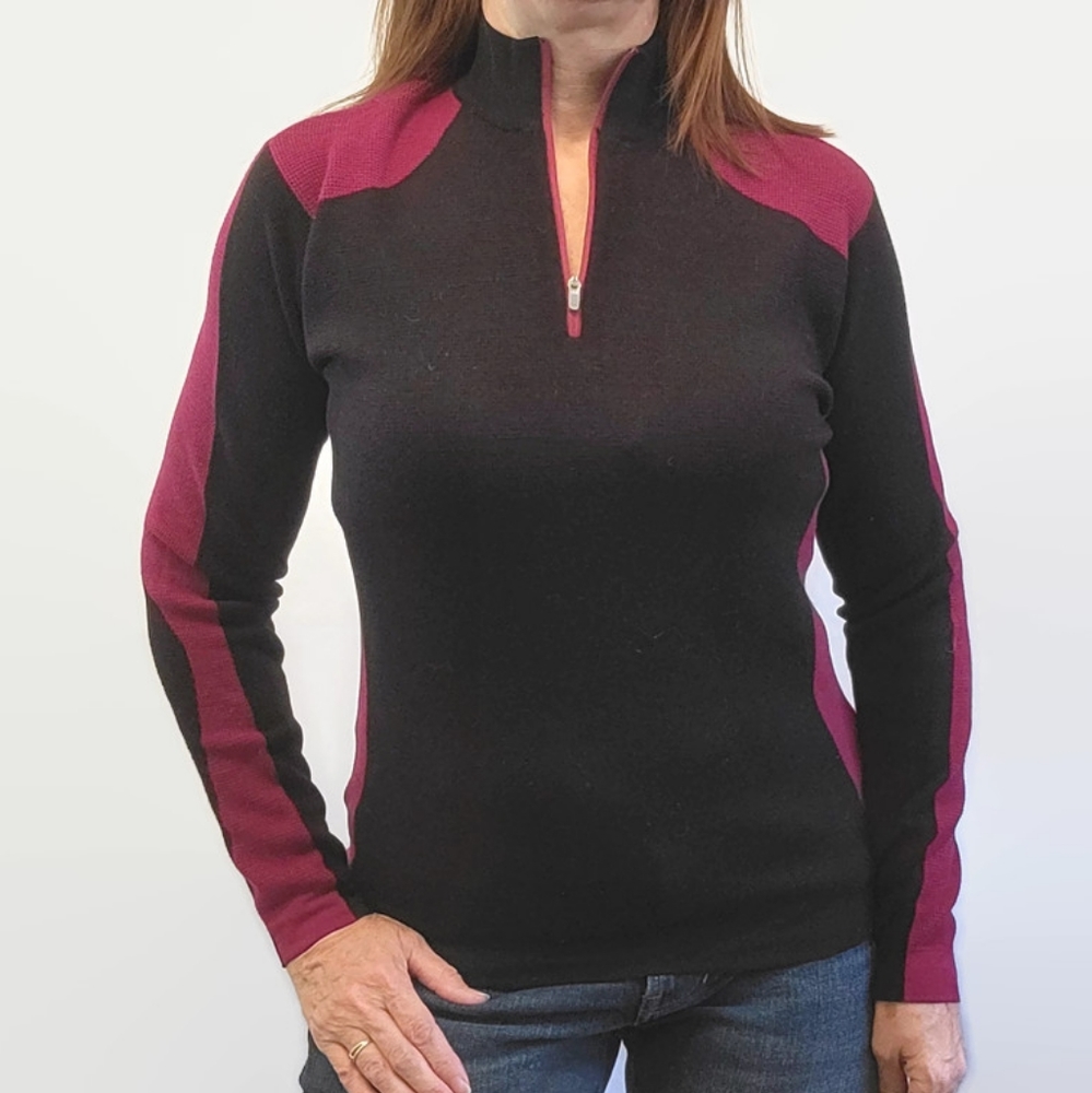 Peter Millar Wool Black and Pink 1/4 Zip Sweater
